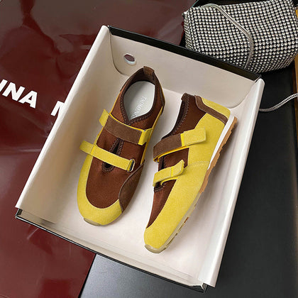 Brown Yellow Women's Double-Strap Soft-Sole Ballet Mary Jane Flats – product view 7
