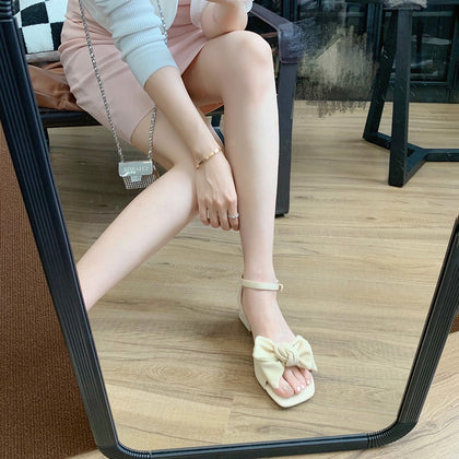 TAOMENGSI Women's Square-Toe Bow Low-Heel Sandals product detail view