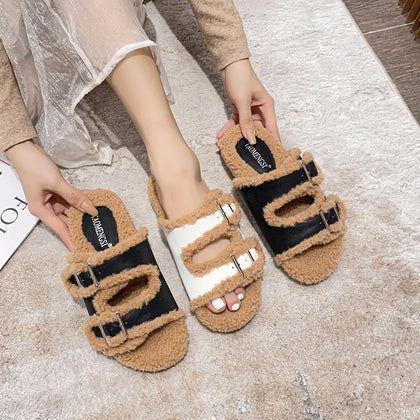 Women's Double-Strap Plush-Lined Platform Slippers – product view 4
