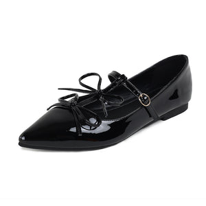 TAOMENGSI Women's Pointed-Toe Bow Mary Jane Flats pair view