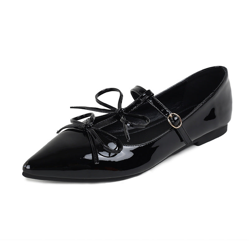 TAOMENGSI Women's Pointed-Toe Bow Mary Jane Flats pair view