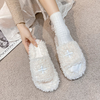 White Women's Plush Platform Outdoor Slippers – product view 6
