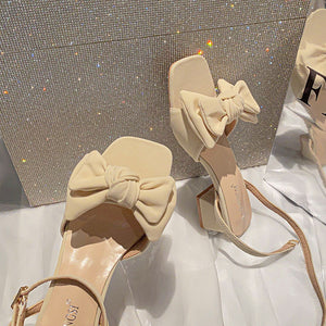 TAOMENGSI Women's Square-Toe Bow Low-Heel Sandals product photo