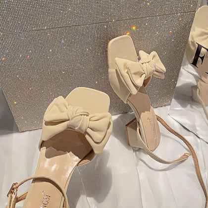 TAOMENGSI Women's Square-Toe Bow Low-Heel Sandals product photo