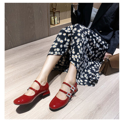TAOMENGSI Women's Square-Toe Leather Mary Jane Pumps alternate view 9