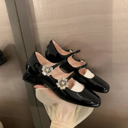 Women's Rhinestone Floral Square-Toe Mary Jane Heels – product view 2