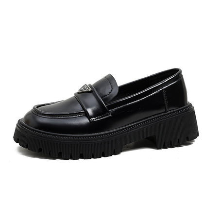 Black Women's Round-Toe Platform Leather Loafers – product view 6