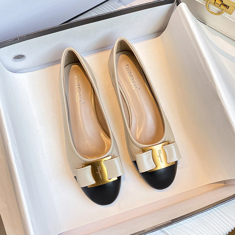 TAOMENGSI Women's Colorblock Bow Chunky Heel Pumps product photo