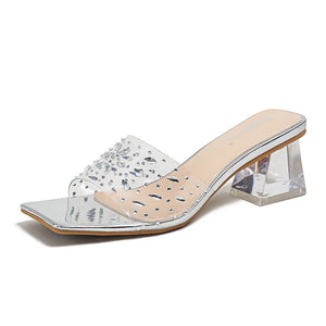 TAOMENGSI Women's Crystal Square-Toe Platform Heel Sandals pair view