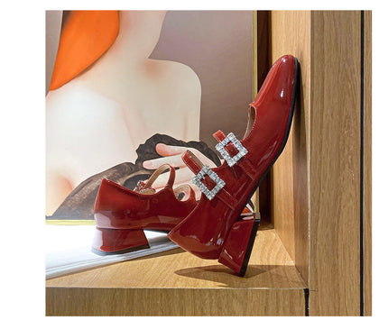 TAOMENGSI Women's Square-Toe Leather Mary Jane Pumps alternate view 16