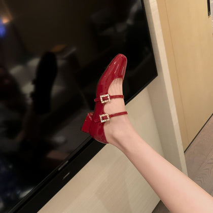 TAOMENGSI Women's Square-Toe Leather Mary Jane Pumps alternate product view
