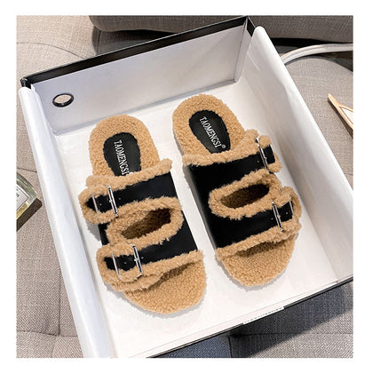 Women's Double-Strap Plush-Lined Platform Slippers – product view 8