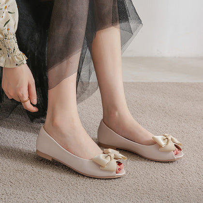 TAOMENGSI Women's Bow Open-Toe Soft Leather Loafers product image 3