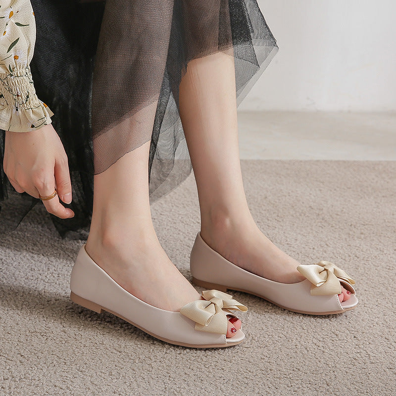TAOMENGSI Women's Bow Open-Toe Soft Leather Loafers product image 3