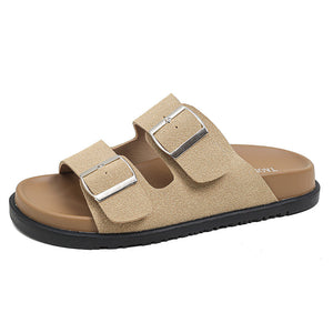 TAOMENGSI Women's Vintage Leather Double-Strap Sandals front angle view