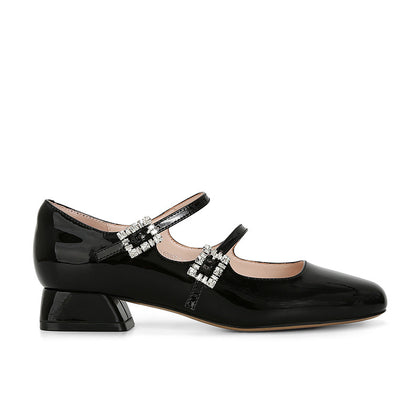 TAOMENGSI Women's Square-Toe Leather Mary Jane Pumps side angle view