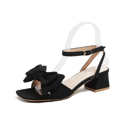 TAOMENGSI Women's Square-Toe Bow Low-Heel Sandals profile view