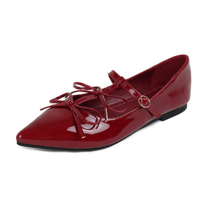 TAOMENGSI Women's Pointed-Toe Bow Mary Jane Flats front angle view
