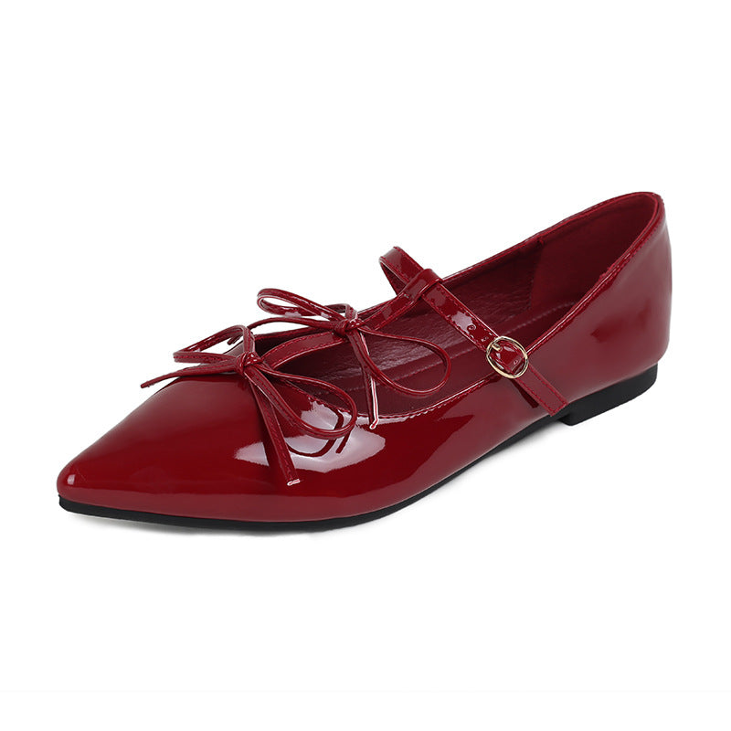 TAOMENGSI Women's Pointed-Toe Bow Mary Jane Flats profile view