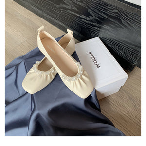 TAOMENGSI Women's Square-Toe Pearl Soft-Sole Flats alternate view 10