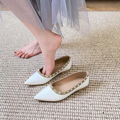White Women's Rivet Pointed-Toe Ballet Flats – product view 7