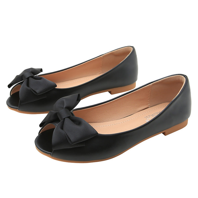 TAOMENGSI Women's Bow Open-Toe Soft Leather Loafers product image 5