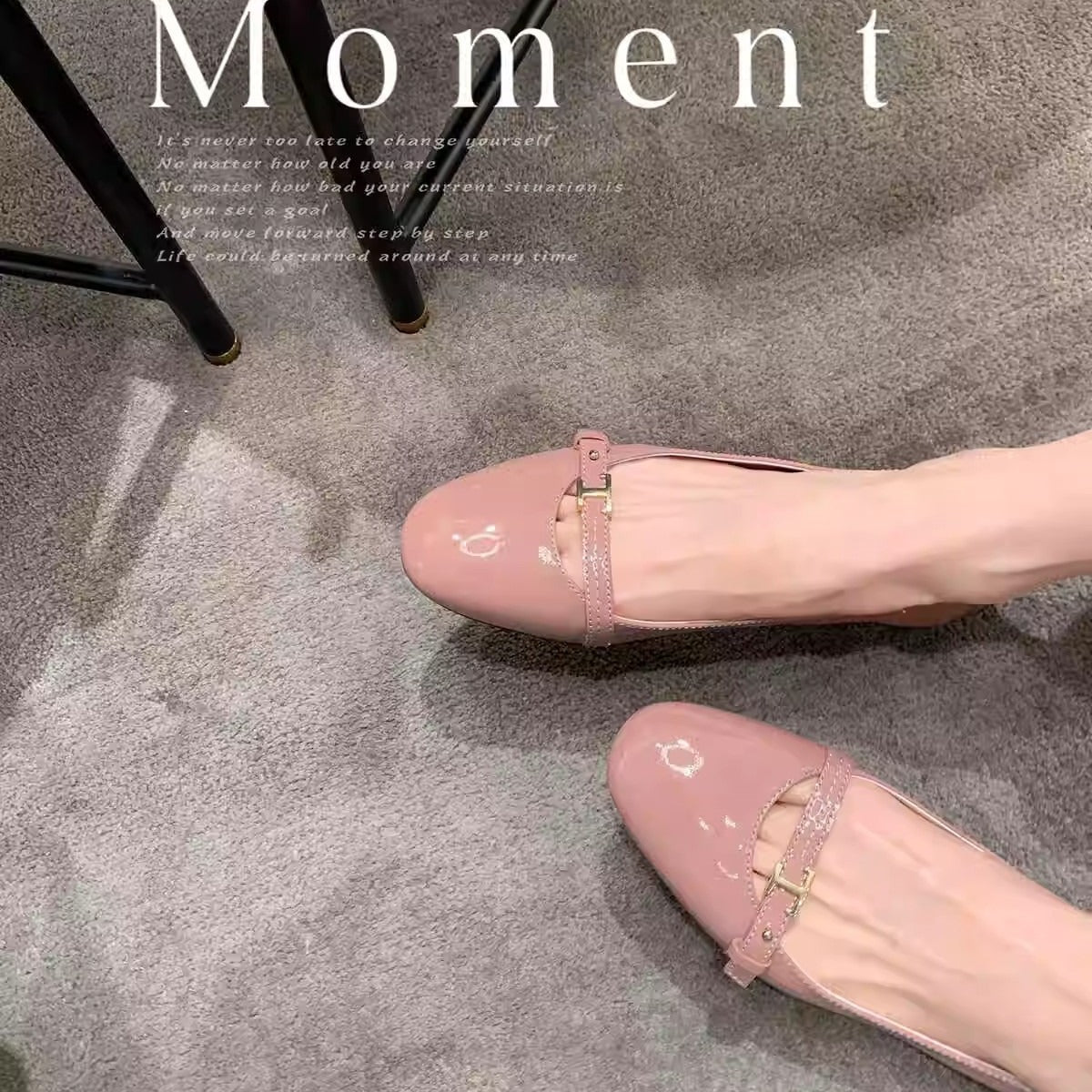 TAOMENGSI Women's Round-Toe Patent Strap Commuter Flats product photo