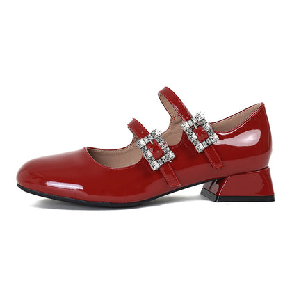 TAOMENGSI Women's Square-Toe Leather Mary Jane Pumps product detail view