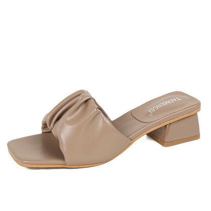 TAOMENGSI Women's Pleated One-Strap Square-Toe Chunky Heel Sandals product image 7