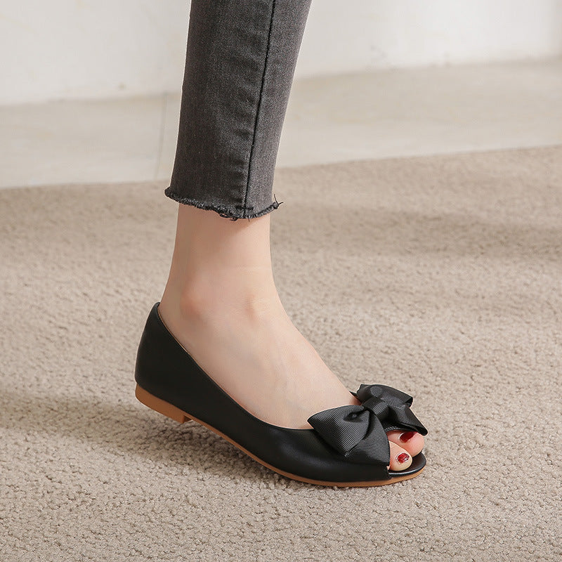 TAOMENGSI Women's Bow Open-Toe Soft Leather Loafers product image 4