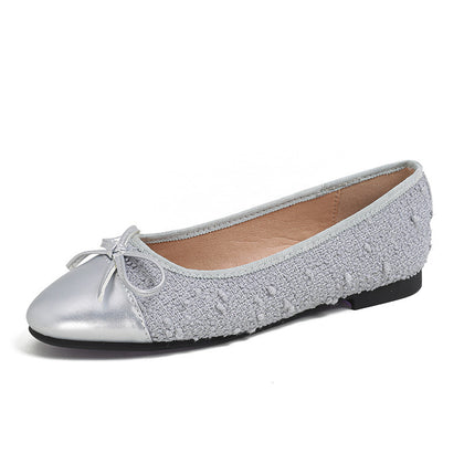 Cloud Gray Women's Bow Patchwork Round-Toe Ballet Flats – product view 6