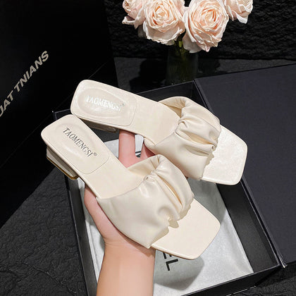 TAOMENGSI Women's Pleated One-Strap Square-Toe Chunky Heel Sandals product image 4