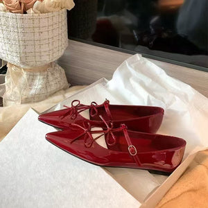 TAOMENGSI Women's Pointed-Toe Bow Mary Jane Flats product photo