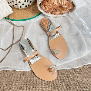 TAOMENGSI Women's Star Moon Rhinestone Wedge Toe-Loop Sandals product image 1