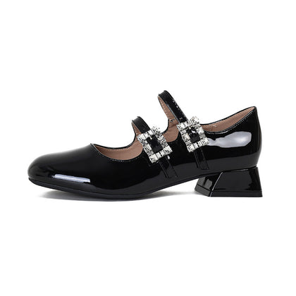 TAOMENGSI Women's Square-Toe Leather Mary Jane Pumps front angle view