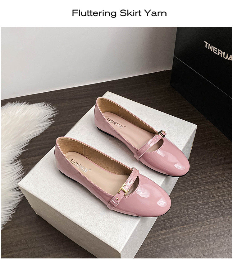 Damen-Pendler-Ballerinas mit runder Spitze und Lackriemen Detailbild 6