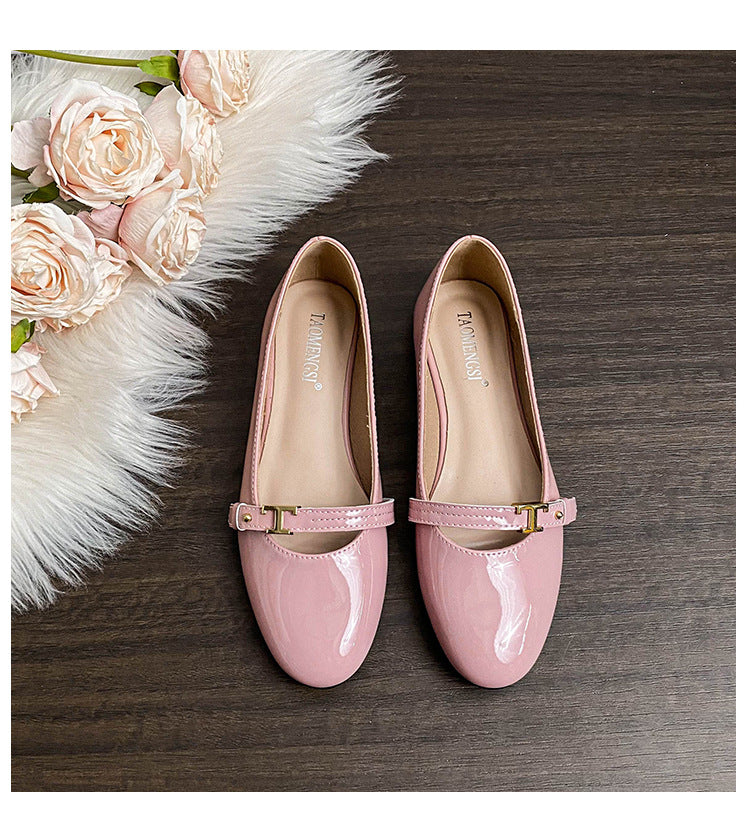 Damen-Pendler-Ballerinas mit runder Spitze und Lackriemen Detailbild 8
