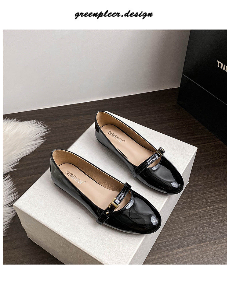 Damen-Pendler-Ballerinas mit runder Spitze und Lackriemen Detailbild 15