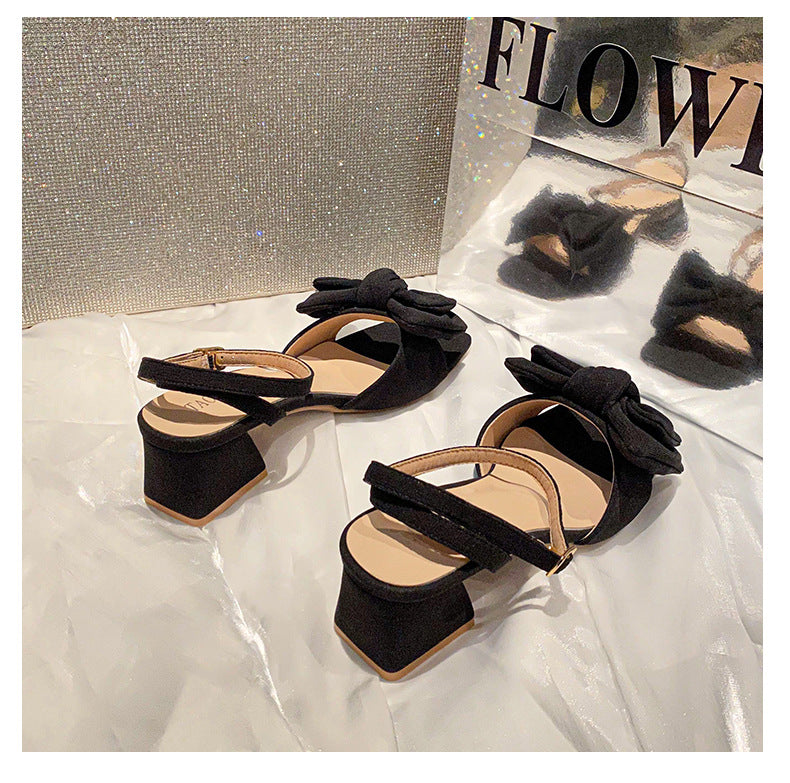 Women's Square-Toe Bow Low-Heel Sandals detail image 2