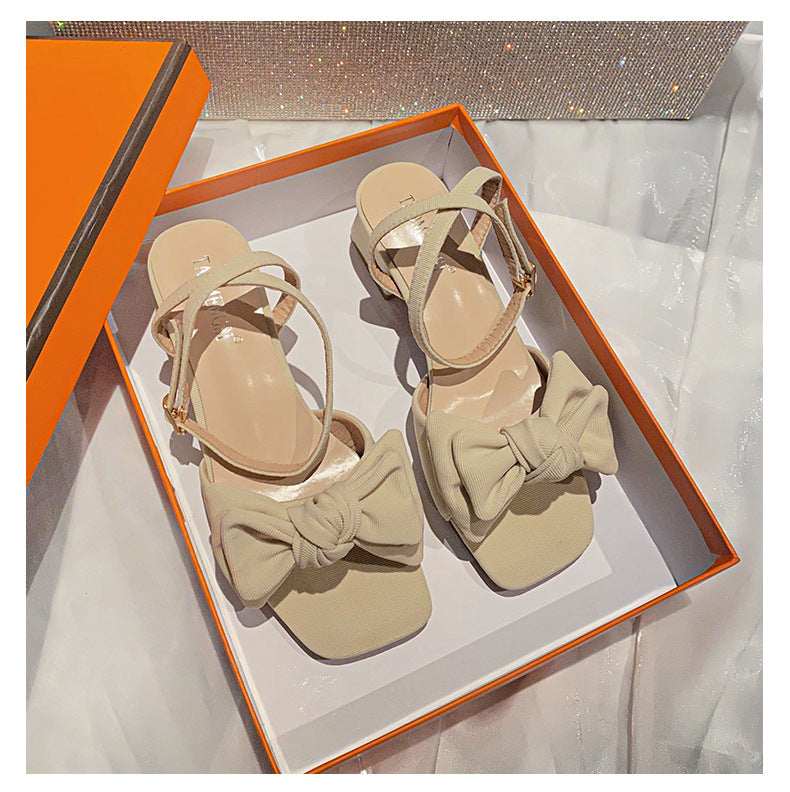 Women's Square-Toe Bow Low-Heel Sandals detail image 6