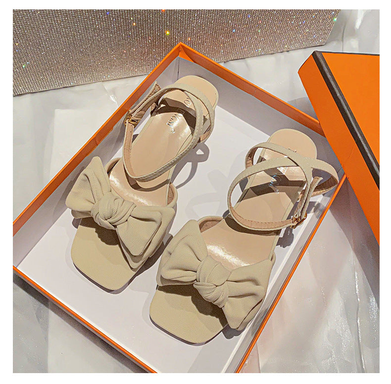Women's Square-Toe Bow Low-Heel Sandals detail image 7