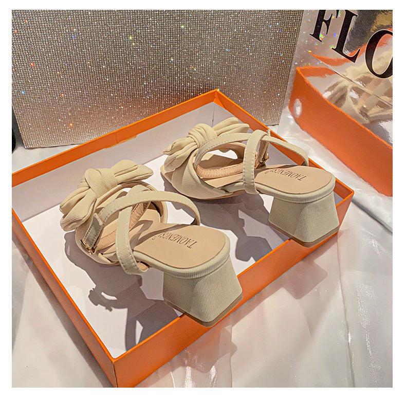Women's Square-Toe Bow Low-Heel Sandals detail image 8
