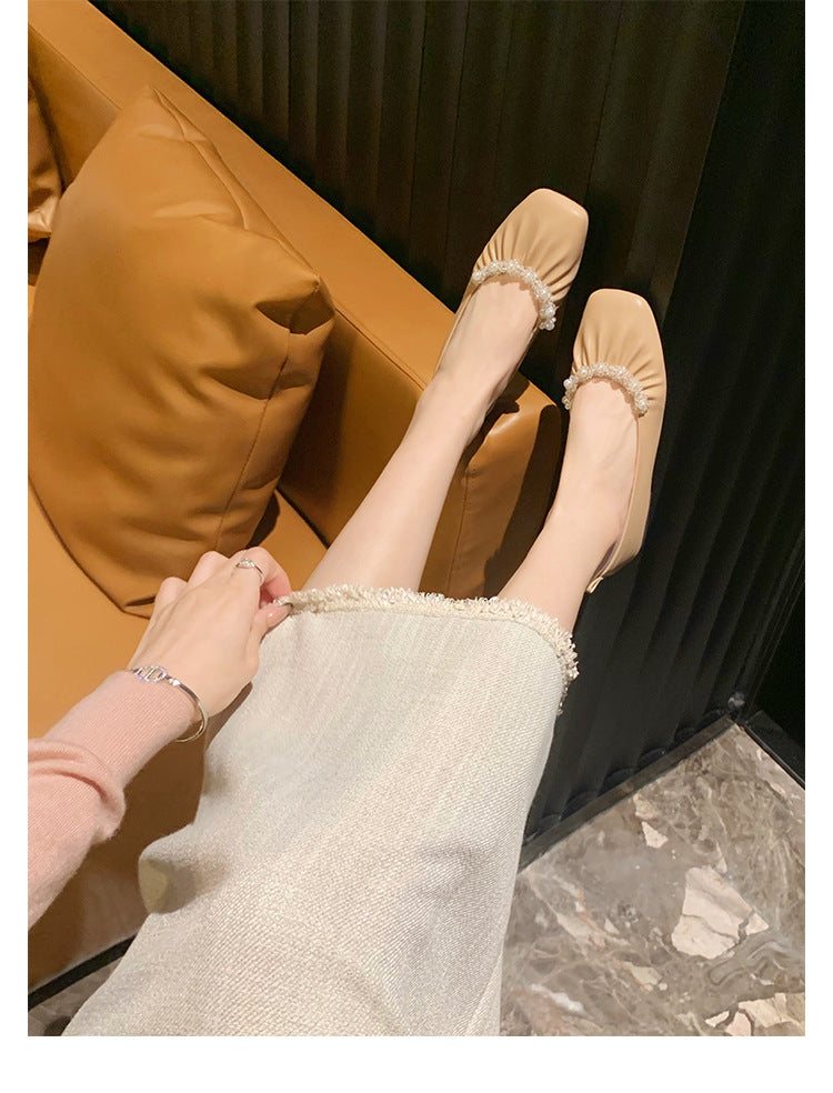 Women's Square-Toe Pearl Soft-Sole Flats detail image 5
